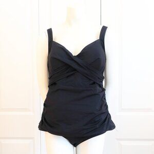 Lands' End Black 2 Piece Underwire Swimsuit Tankini Top and Brief Bottom
